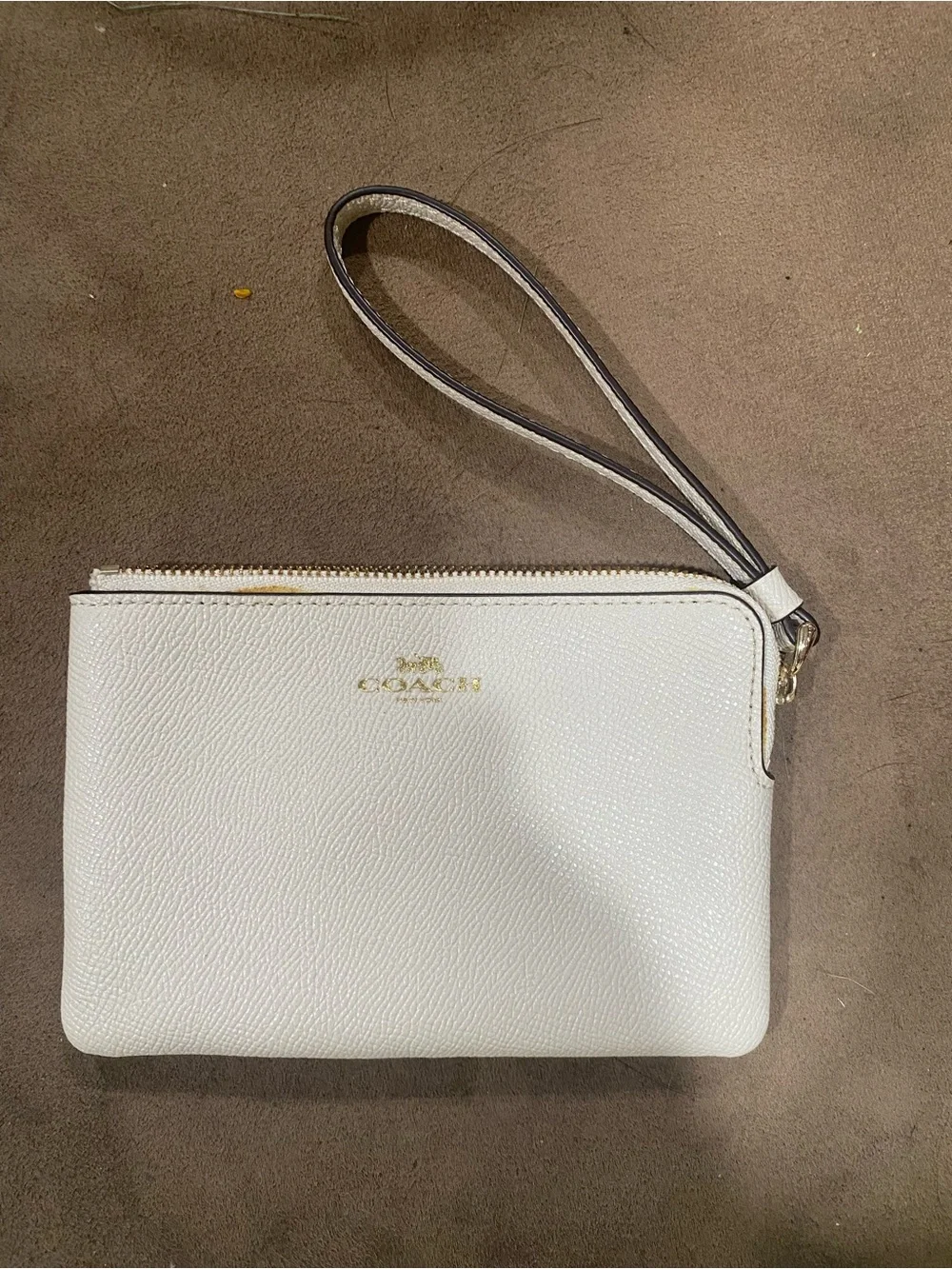 Coach White Pebbled Leather Wristlet with Gold Hardware